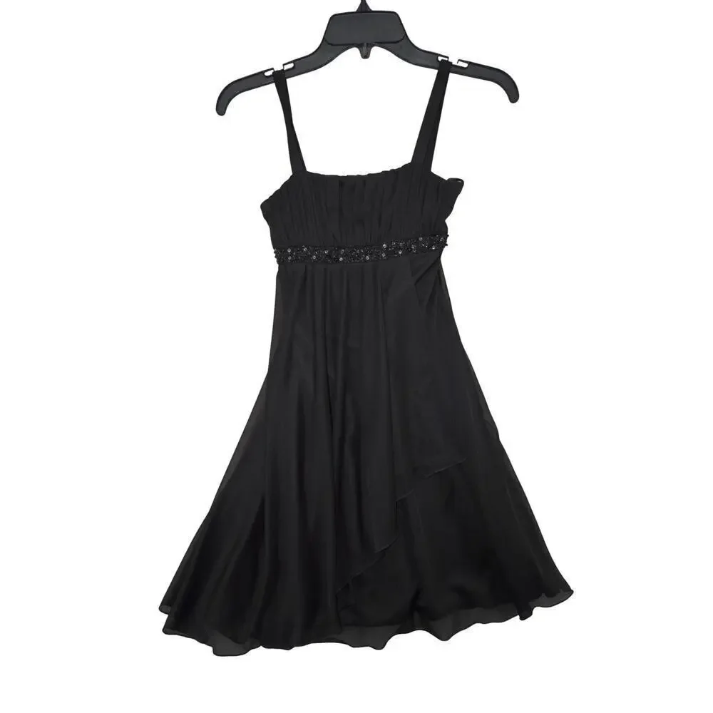 City Triangles Black Chiffon Fit & Flare Dress w/ Sequin Waistband Size M